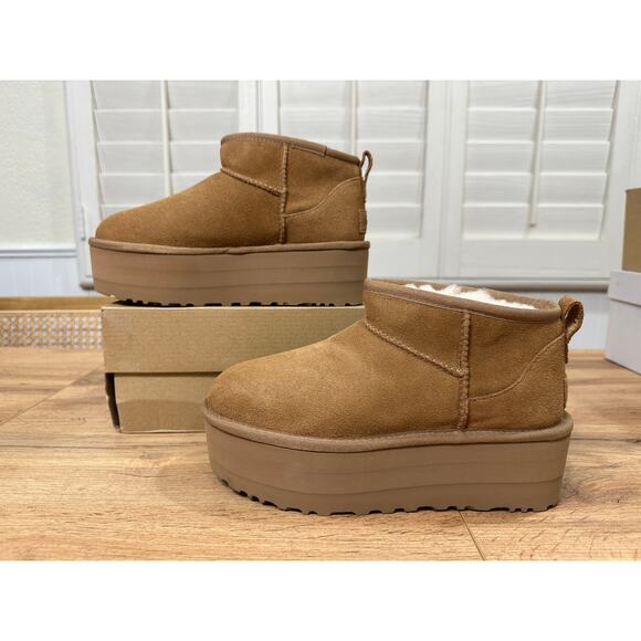 UGG Women's Classic Ultra Mini Platform Chestnut Rich Suede Size 6 NIB Platform - Picture 3 of 16